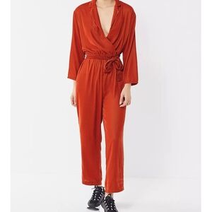 Urban Outfitters Rust Orange Wrap Jumpsuit with Tie Waist